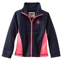 Oshkosh Girls Navy Zip Up Athletic Jacket with Coral Accent- Toddler