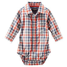 Oshkosh Boys Orange/Navy Plaid Long Sleeve Button Down Bodysuit