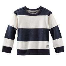 Oshkosh Boys White/Navy Striped Long Sleeve Crew Top- Toddler