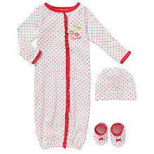 Koala Baby Girls' 3 Piece White/Pink Sweet Polka Dot Layette Set with Snap Front Gown, Hat and Booties