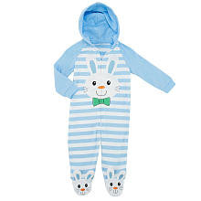 Koala Kids Boys' Blue/White Easter Bunny Striped Zip Front Hooded Footie