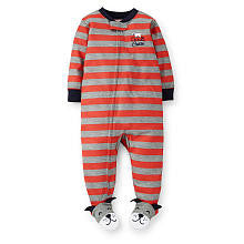 Carter's Boys Red Striped 1 Piece Poly Pajama with Dog Foot Art