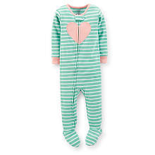 Carter's Girls Striped 1 Piece Cotton Pajama with Heart Applique