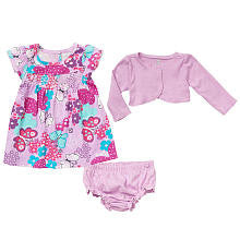 Koala Baby Girls' 3 Piece Purple Butterfly/Flower Playwear Set with Short Sleeve Dress, Cardigan and Diaper Cover