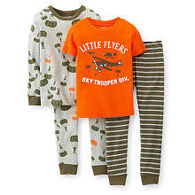 Carter's Boys Orange/Grey 4 Piece Cotton Pajama with "Little Flyers" Hot Balloon Tops with Matching Pant Sets - Toddler