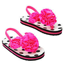 Koala Kids Girls' Pink/Black Polka Dot Rosette Flip Flops