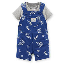 Carter's Boys 2 Piece Grey Short Sleeve T Shirt and Boat Print Shortall Set