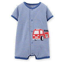 Carter's Boys Navy Striped Fire Truck Snap Front Romper