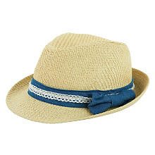 Koala Kids Girls' Light Tan Woven Straw Fedora Hat - Toddler