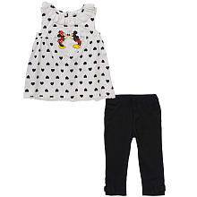 Disney Girls' 2 Piece White/Black Minnie & Mickey Mouse Playwear Set with Sleeveless Tunic and Leggings