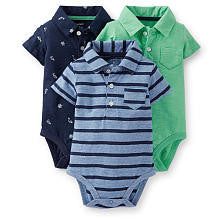 Carter's Boys 3 Pack Blue/Green Assorted Short Sleeve Raglan Bodysuits