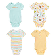 Koala Baby Neutral 4 Pack Pastel Printed and Embroidered Short Sleeve Bodysuits