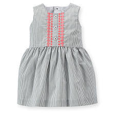 Carter's Girls Olive Striped Sleeveless Woven Dress with Pink Embroidery and Panty