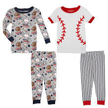 Koala Kids Boys' 4 Piece Pajama Set with Short Sleeve Top, Long Sleeve Top and 2 Printed Pants