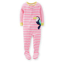 Carter's Girls Pink Striped 1 Piece Cotton Pajama with Toucan Bird Applique