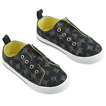 amy coe Boys' Black Skull Hard Sole Slip On Sneakers