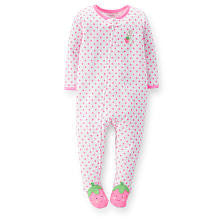 Carter's Girls White/Pink Polka Dot Strawberry 1 Piece Poly Pajama