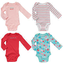 Koala Baby Girls' 4 Pack Pink/Blue Patterned and Solid Long Sleeve Bodysuits