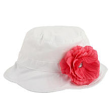 Koala Baby Girls' White/Pink Flower Applique Scalloped Brim Bucket Hat