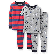 Carter's Boys Grey/Red 4 Piece Cotton Pajama with Baseball Player and Stripe Tops with Matching Pant Sets - Toddler