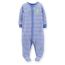 Carter's Boys Blue Striped Terry Footie with Embroidered Octopus Applique