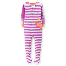 Carter's Girls Purple Striped 1 Piece Cotton Pajama with Crab Applique