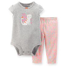 Carter's Girls 2 Piece "Purr-fect Princess" Kitty Print Grey Flutter Sleeve Bodysuit with Orange Printed Legging Set