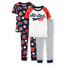 Carter's Boys White/Navy 4 Piece Cotton Pajama with "All-Star" and Sport Printed Tops with Matching Pant Sets