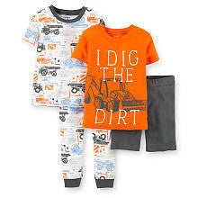 Carter's Boys Orange/White 4 Piece Cotton Pajama with Construction Truck Printed Tops with Matching Pant Set - Toddler