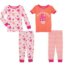 Koala Kids Girls' 4 Piece Pink/Orange Cupcake Pajama Set with Short Sleeve Shirt, Long Sleeve Shirt and 2 Printed Pants