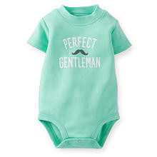 Carter's Boys Light Green "Perfect Gentleman" Mustache Short Sleeve Bodysuit