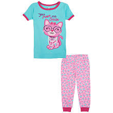 Koala Kids Girls' 2 Piece Pajama Set with Short Sleeve Graphic Top and Printed Pants