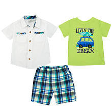 Koala Baby Boys' 3 Piece Green/Blue Playwear Set with Short Sleeve Button Down Shirt, Short Sleeve T Shirt and Shorts