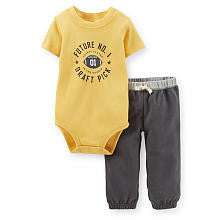 Carter's Boys Yellow Short Sleeve "Future No.1 Draft Pick" Bodysuit and Terry Sweatpants Set