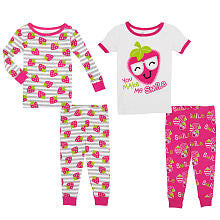 Koala Kids Girls' 4 Piece Pajama Set with Short Sleeve Shirt, Long Sleeve Shirt and 2 Printed Pants