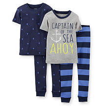 Carter's Boys  Grey/Navy 4 Piece Cotton Pajama with Captain Of The Sea Printed Tops with Matching Pant Sets - Toddler