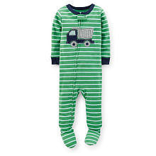 Carter's Boys Striped 1 Piece Cotton Pajama with Dump Truck Applique