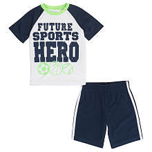 Koala Baby Boys' 2 Piece White/Black Future Sports Hero Playwear Set with Raglan Short Sleeve Shirt and Mesh Shorts