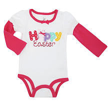 Koala Kids Girls' White/Pink Happy Easter Long Sleeve Faux Layered Bodysuit