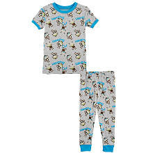 Koala Kids Boys' 2 Piece Gray Monkey Print Pajama Set with Short Sleeve Top and Pants