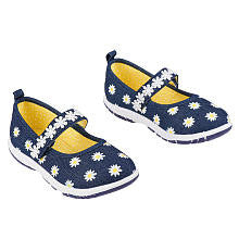 Koala Kids Girls' Navy/White Daisy Denim Hard Sole Mary Janes