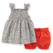 Carter's Girls 2 Piece Leopard Printed Smocked Flutter Sleeve Top and Red Woven Short Set