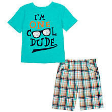 Koala Kids Boys' 2 Piece Short Sleeve Graphic T Shirt and Plaid Shorts Playwear Set - Toddler