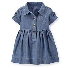 Carter's Girls Chambray Roll Sleeve Button Up Dress with Panty