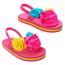 Koala Kids Girls' Pink/Yellow Rosette Flip Flops