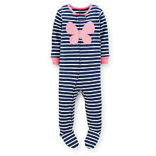 Carter's Girls Navy Striped 1 Piece Cotton Pajama with Butterfly Applique