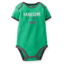 Carter's Boys Green "Handsome Like Daddy" Bow Tie Print Short Sleeve Bodysuit with Navy Trim