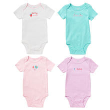 Koala Baby Girls 4 Pack Pastel Embroidered Short Sleeve Bodysuits