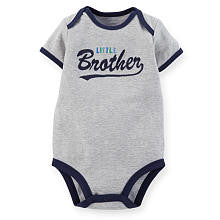 Carter's Boys Grey "Little Brother" Short Sleeve Bodysuit with Black Trim