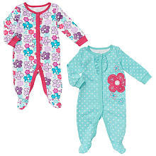 Koala Baby Girls' 2 Pack Blue/Pink Flower Footies